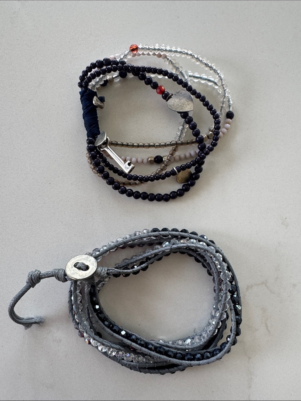 Blue beaded bracelets with blue and clear tone beads. Set of 2 NWOT